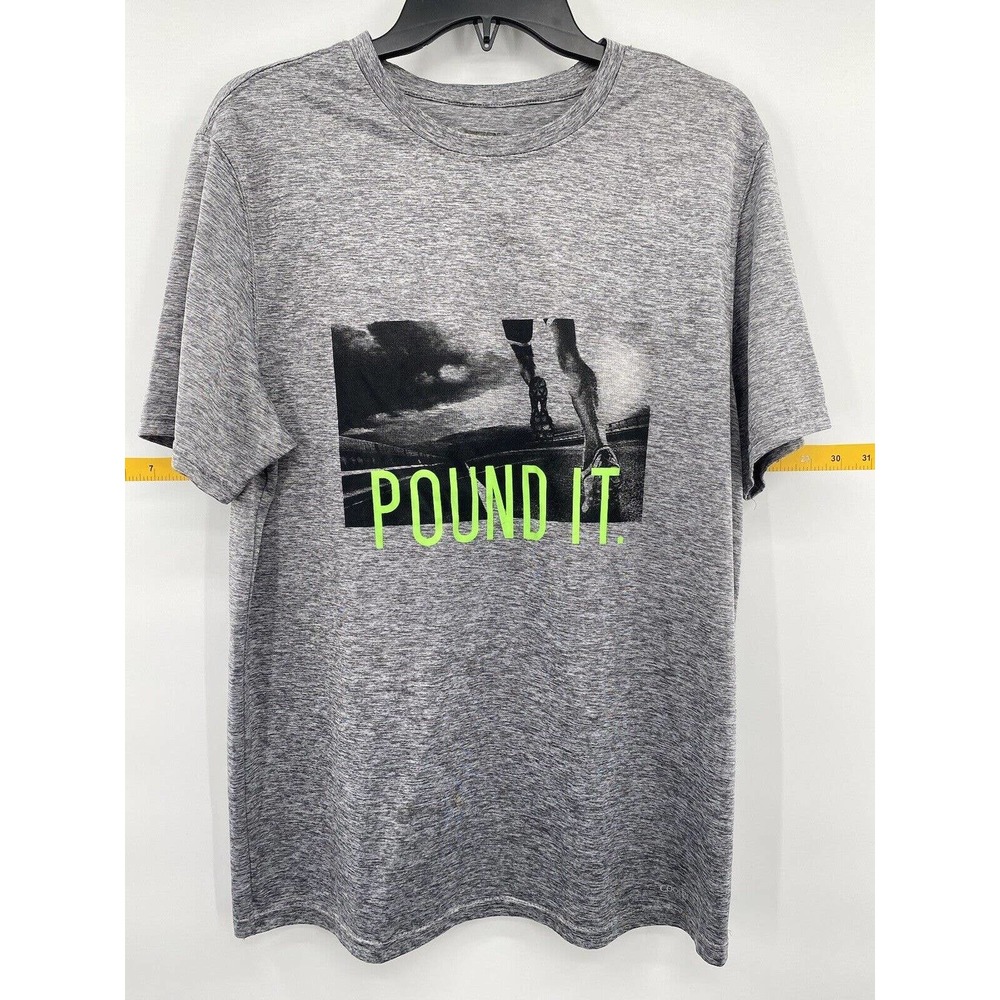 SB Tech Mens Gray Coolplay Crew Neck Short Sleeve Pound It T Shirt Large